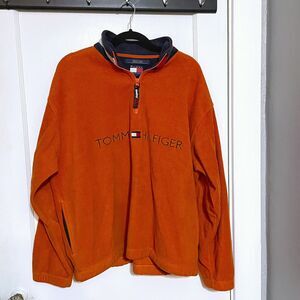 Vintage y2k Tommy Hilfiger Flag Collar Fleece Pullover Orange Men’s Medium M